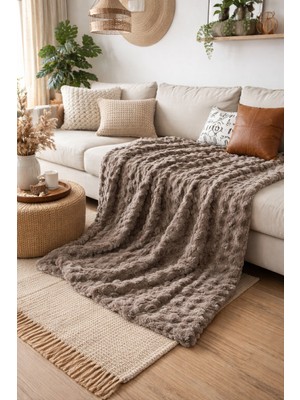 Yünteks Sarar Bubble Tavşan Tüyü Koltuk Örtüsü , Koltuk Şalı , Battaniye 175*215