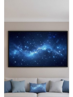 Safir Design Lüks Lacivert ve Mavi Yıldız Kümesi Duvar Sanatı | Modern Çerçeveli Tablo