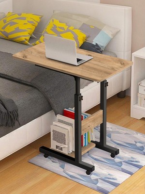 servetavcı Yükseklik Ayarlı Yatak Sehpası - Atlantik Çam (Tekerli) 70X40 Oval Kenar