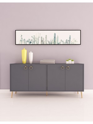 Morepp Lara 4 Kapaklı ,160 cm Konsol Antrasit-Altın