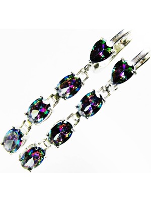 Normadia Parlak Gümüş Mistik Topaz Oval Damla Kadın Küpesi, Zarif ve Şık Tasarım