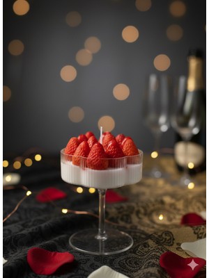 Akdeniz Home Opps Candle Özel Seri: Kiraz Çiçeği Kokulu El Yapımı Çilekli Fondü Dekoratif Mum