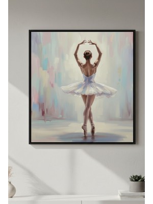 Safir Design Lüks Beyaz ve Pembe Balerin Figürlü Duvar Sanatı | Modern Çerçeveli Tablo