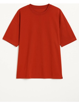 Markapia Woman Kadın Bisiklet Yaka Oversize %100 Pamuk t-Shirt