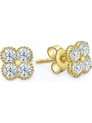 Normadia 925 Ayar Gümüş Zirkon Taşlı Yonca Model Çivili Küpe, Şık ve Zarif Tasarım