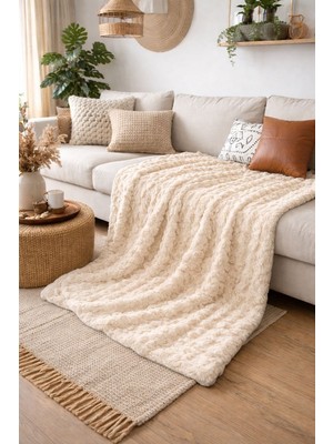 Yünteks Sarar Bubble Tavşan Tüyü Koltuk Örtüsü , Koltuk Şalı , Battaniye 175*215