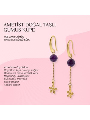 Normadia Doğal Ametist Taşlı 925 Ayar Gümüş Papatya Motifli Küpe