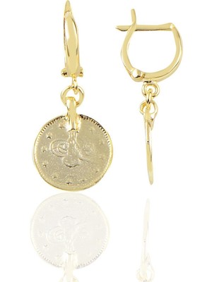 Normadia Şık Osmanlı Tuğralı Gümüş ve Altın Renkli Küpe, Zarif Takı Tasarımı