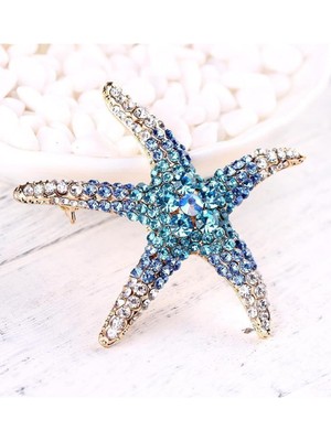 Josellini Mavi Zirkon Taşlı Deniz Yıldızı Figürlü Kadın Broşu Şık Yaka Iğnesi