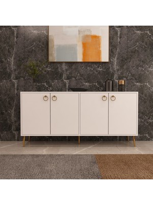 Morepp Lara 4 Kapaklı ,160 cm Konsol Beyaz-Altın