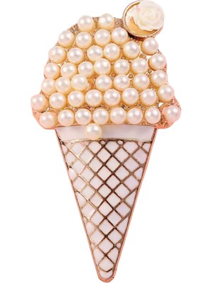 Josellini Inci Taşlı Dondurma Figürlü Kadın Broşu Çiçek Detaylı Şık Yaka Iğnesi