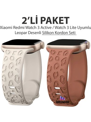 Dexmon Xiaomi Redmi Watch 3 Active / Watch 3 Lite Uyumlu Leopar Desen Silikon Kordon Seti