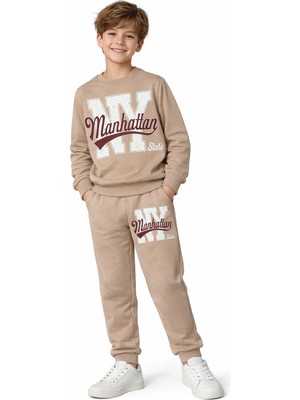 Alkın Kids 10-14 Yaş Erkek Çocuk %100 Pamuklu Iki Iplik Şardonlu Ny Baskılı Uzun Kollu Alt-Üst Takı