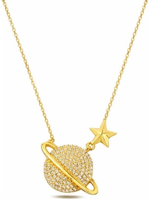 Çekirdek Jewelry 925 Ayar Gümüş Altın Kaplama Gezegen Kolye
