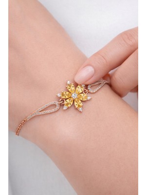 Çekirdek Jewelry 925 Ayar Gümüş Sarı Taşlı Lotus Bileklik
