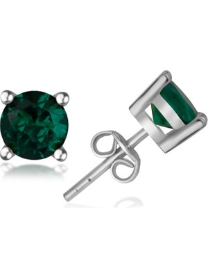 Normadia Şık Kadın Zümrüt Yeşil Zirkon Tek Taş Gümüş Küpe