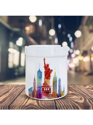 Hediyara Londra City Özgürlük Heykeli Baskılı Küllük Kül Tablası-0661