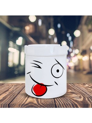 Hediyara Dil Çıkaran Emoji Baskılı Küllük Seramik Kül Tablası-90170