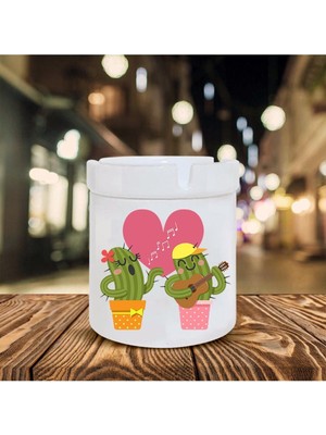 Hediyara Müzisyen Kaktüsler Baskılı Seramik Şık Küllük