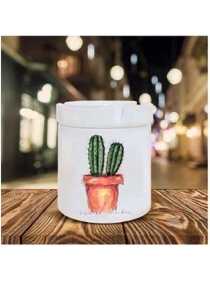 Hediyara Kaktüs Baskılı Seramik Küllük 1 (2)