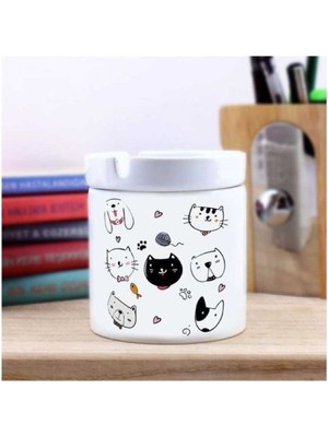 Hediyara Sevimli Kedi Suratlar Seramik Küllük