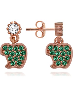 Normadia Şık Yeşil Elma Tasarımlı Gümüş Küpe, Modern Takı Hediye Alternatifi