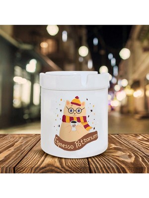 Hediyara Espresso Patronum Kedi Baskılı Seramik Küllük