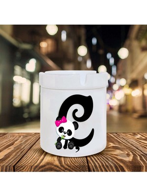 Hediyara Panda Desenli Ç Harfi Baskılı Seramik Küllük