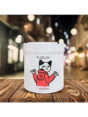 Hediyara No Talk Me Im Angry Kedi Baskılı Seramik Küllük