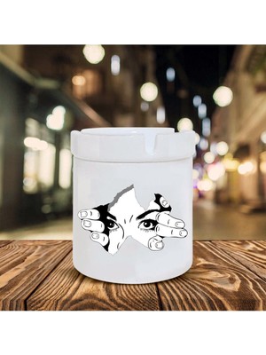 Hediyara Yüz Temalı Baskılı Seramik Şık Küllük