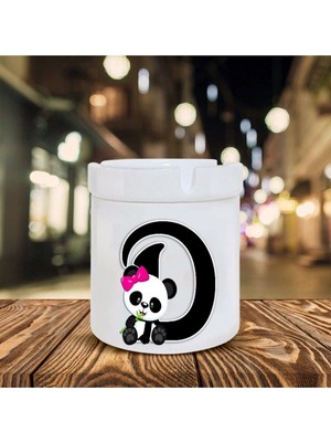 Hediyara Panda Desenli D Harfi Baskılı Seramik Şık Küllük
