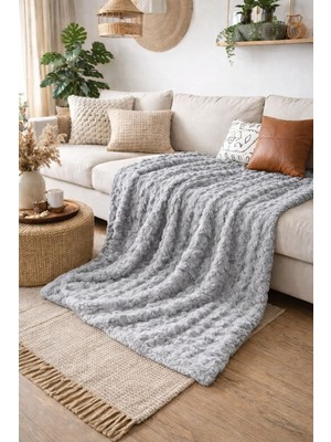 Yünteks Sarar Bubble Tavşan Tüyü Koltuk Örtüsü , Koltuk Şalı , Battaniye 175*215