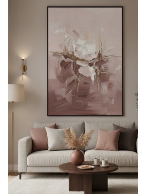 Safir Design Lüks Pembe ve Gold Soyut Fırça Darbesi Duvar Sanatı | Modern Çerçeveli Tablo