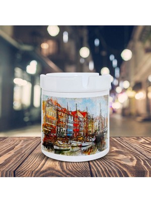 Hediyara Renkli Sahil Kenarı Evler Baskılı Küllük Kül Tablası 3572256