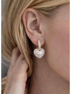 Solène  Zen Rose Gold Silver Zirkon Taşlı Kalp Tasarım Vip Küpe