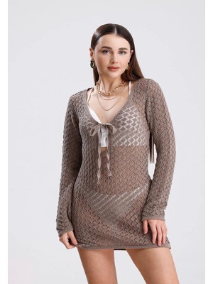 Yuga Knitting Ajurlu Triko Kadın Plaj Elbisesi