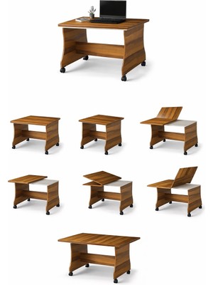 Akıllı Durak Ceviz Modüler Tekerlekli Çalışma Masası – 120X95X65 cm – Demonte