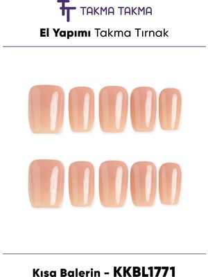 Takma Takma KKBL1771 Kısa Balerin 10'lu Tekrar Kullanılabilir El Yapımı Protez Takma Tırnak Ten Rengi-M
