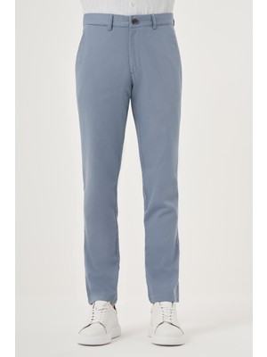 Morven  Erkek A. Mavi Yazlık Pamuk Yan Cep Slim Fit Chino Pantolon