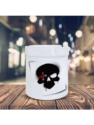 Hediyara Kuru Kafa Skhull Baskılı Küllük Kül Tablası-01811