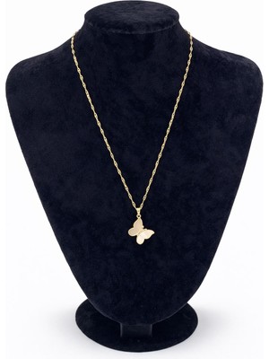 Pangu Altın Renk Sedefli Kelebek Figürlü Çelik Kolye