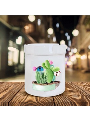 Hediyara Kaktüs Baskılı Seramik Şık Küllük