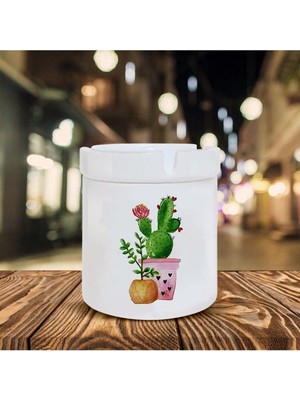 Hediyara Kaktüs Baskılı Seramik Şık Küllük
