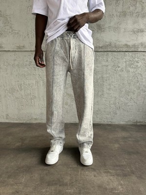 KağanKY Açık Gri Yıkamalı Şeritli Baggy Eşofman