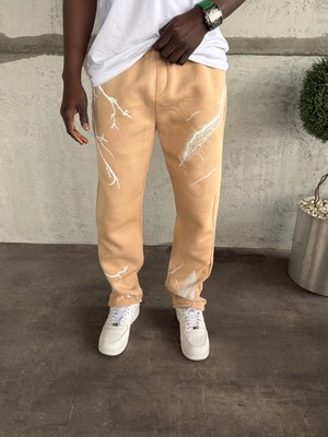 KağanKY Şimşek Desenli Bej Baggy Eşofman