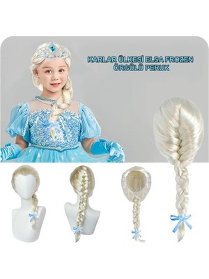Ett Platin Altın Dore Renk Karlar Ülkesi Elsa Frozen Peruğu Çocuk Boy