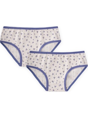 Cigit Ikili Biyeli Slip Külot  2-9 Yaş Ekru Çiçek Desenli