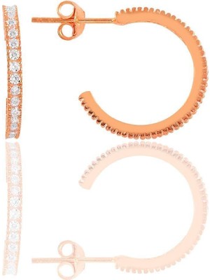 Normadia Gümüş Rose Zirkon Taşlı 19 mm Tamtur Halka Küpe, Şıklık ve Zarafet Için Ideal