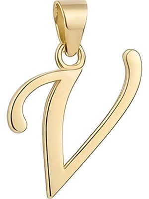 Hakan Mücevherat V Harfi El Yazısı 14 Ayar Kolye Ucu
