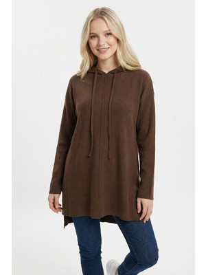 Rays 3087A Kapüşonlu Uzun Kol Tunik Kahve